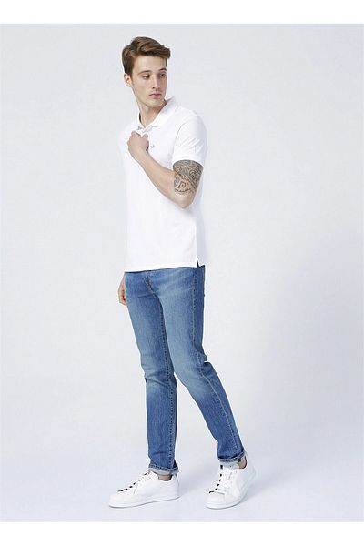 Dockers Λευκό ανδρικό μπλουζάκι Polo Neck Slim Fit - 100% βαμβάκι A1159-0001