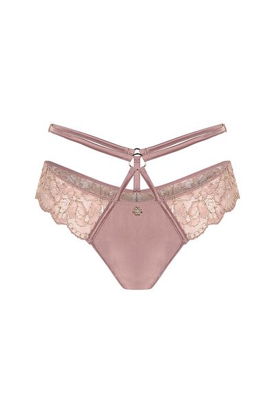 Feu De Elu Karlotta Dusty Rose Satin Lace Thong with Belt Detail