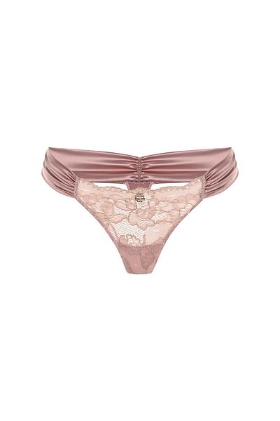 Feu De Elu Camile Rose Dried Satin Gathered Lace Thong