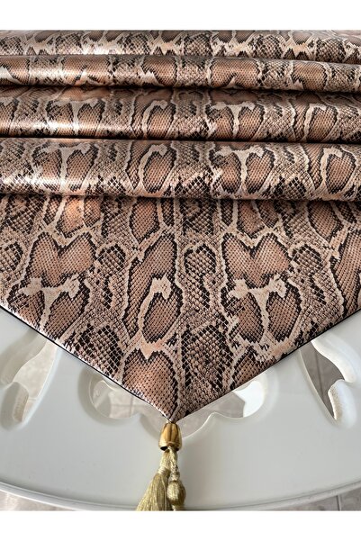 ZEYNEPTEKS GOLD KAHVERENGİ LEOPAR DESENLİ LÜKS MASA ÖRTÜSÜ RUNNER