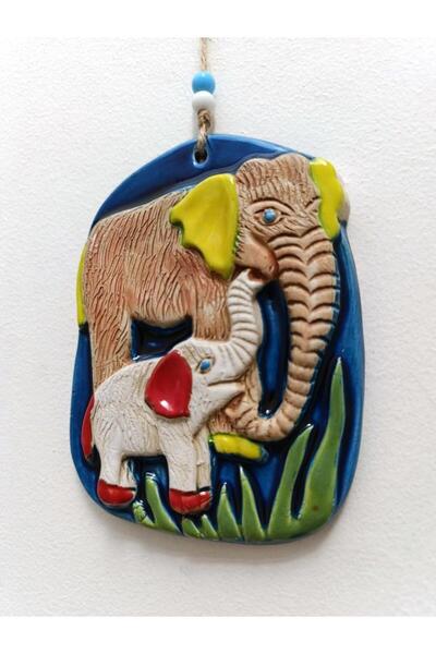 SUME Seramik Fil Ailesi Dekoratif El İşi Duvar Süsü