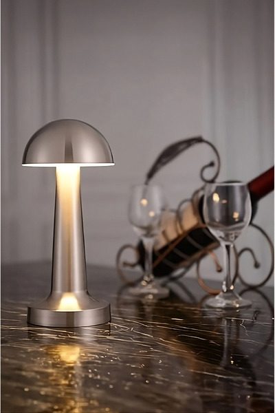 Genel Markalar Dekoratif Metal Gold Renk Mantar Kablosuz Masa Lambası Ledli 5...