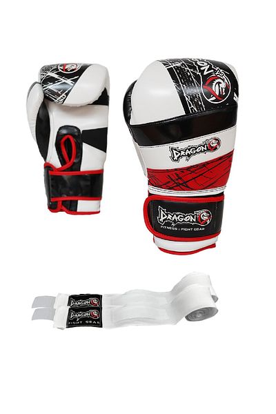 Dragondo 30027-P Red Land Muay Thai Boxing Gloves and Bandage Set