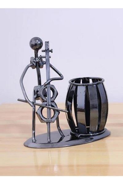 SUME Decorative Cello-Playing Man Metal Pen Holder Table Ornament