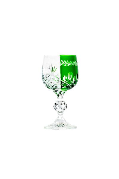 Kristal Market Handmade Crystal Bohemia Green Double Color Decorative Presentation Stand Footed Goblet Coffee Side Water Glass