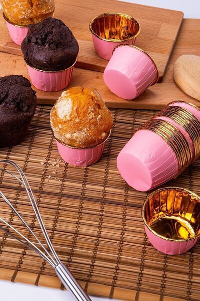 Genel Markalar Kağıt Muffin Kek Ve Sufle Kapsülü Pembe Içi Metalik Gold 10 Adet