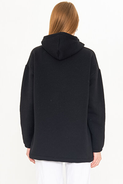 armonika Women's Black Pocket Cover Zippered Sweatshirt ARM-22Y001168