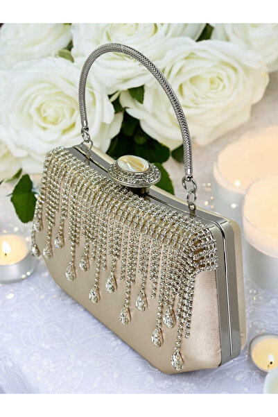 MidStore حقيبة فستان سهرة نسائية من الساتان الجلدي