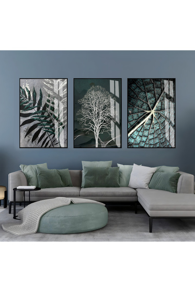 Harika bir ev Hari̇kabi̇rev | Silver-Green Leaf Tree Combination | Framed Gla...