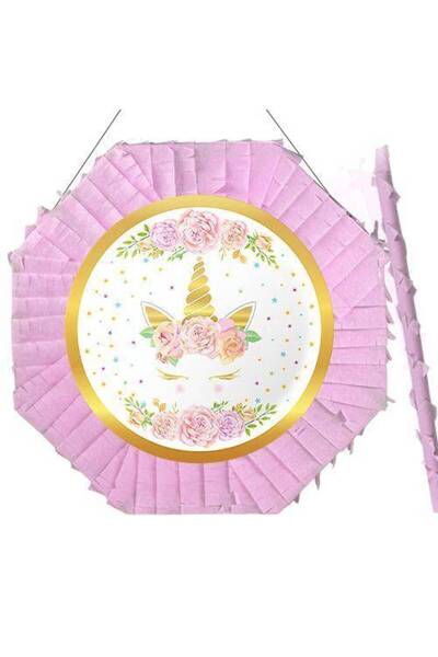 Parti Dükkanım Unicorn Gold Boynuzlu Pinyata 42 Cm + Sopası