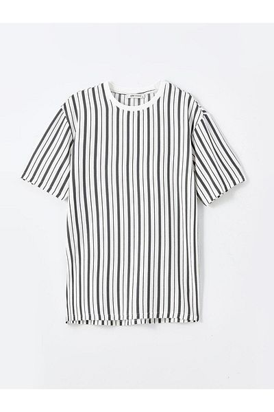 LC Waikiki Ecru Crew Neck Short Sleeve Striped Men's T-Shirt