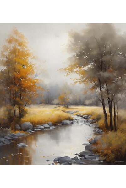 Harikabirev HARİKABİREV | SET COMBINAT DE PEISAJE DE PĂRĂTURI DE PĂDURE GALBEN-GRĂI | TABLO DE STICLA CU CADRU 3 PIESE VERTICAL