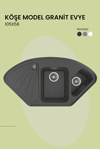 Paket Bu Gri Köşe Model Granit Evye (105x58)