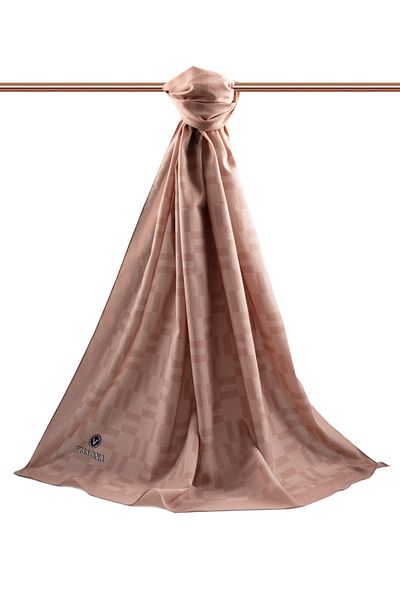 Vissona Luxurious Medina Silk Monogram Patterned Copper Colored 75X195 Non-Crimp Shalm Moss Crepe Stitch Type Italian Stecker