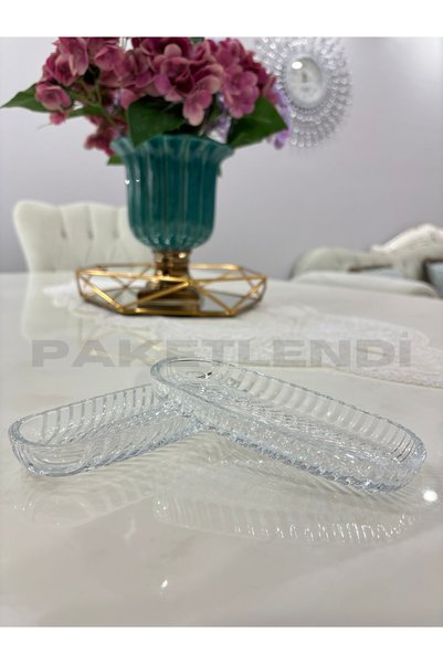 PAKETLENDİ طبق تقديم صغير من الزجاج على شكل قارب سانتا كام 14 سم، قطعتين
