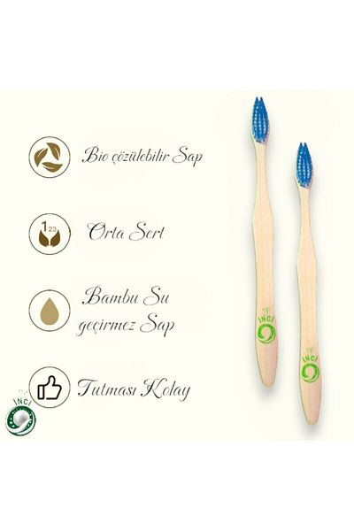csp inci Bamboo Vegan Toothbrush - Blue Color - Medium Hard - Plastic Free (1 Pc)