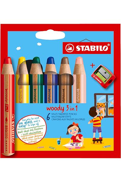 STOREMAX Ntwork Woody 3 in 1 - Multi-Spec Pen - Pack of 6 - Assorted Colors + Sharpener a