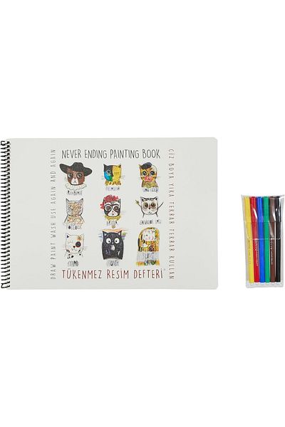 STOREMAX Children's Funny Matte Ballpoint Painting Book 1 Painter Cats 25X35Cm & 6-Piece Felted Pen