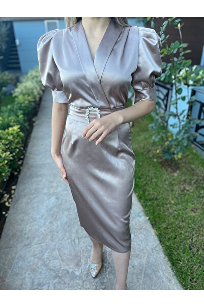 ESSEDRESS Lisa Kadın Saten Fuşya Abiye