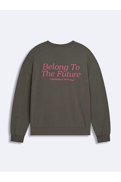 Ltb Slogan Crew Neck Long Sleeve Relaxed Fit Gray Sweatshirt