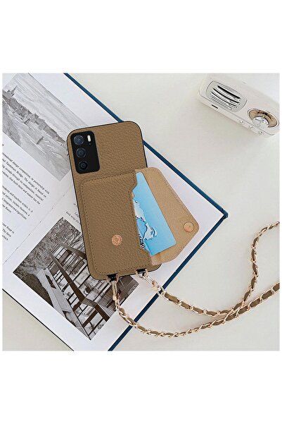 Pro Aksesuar Oppo A16 Uyumlu Kılıf Metal Boyun Askılı Cepli Deri Kılıf Açık K...