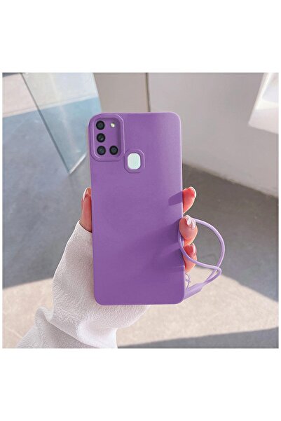 Pro Aksesuar Samsung Galaxy A21s Uyumlu Kılıf Heart Yumuşak Silikon Kılıf Lila