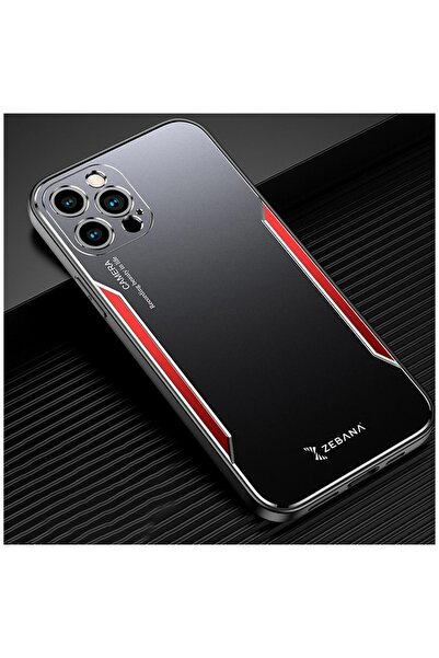 Zebana Apple iPhone 13 Pro Uyumlu Kılıf Metal Mitras Kılıf (Silikon Kenar) Kı...