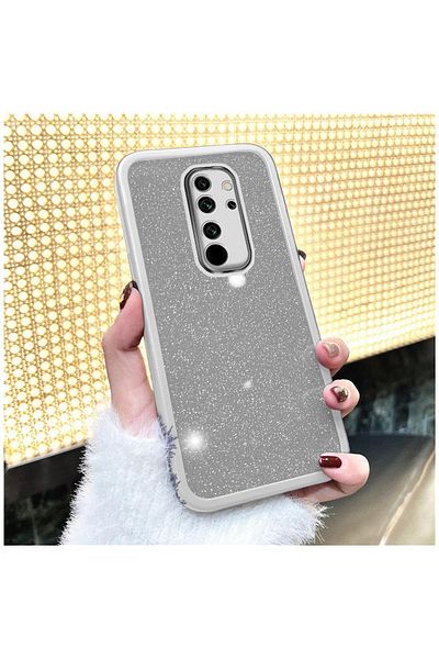 Pro Aksesuar Xiaomi Redmi Note 8 Pro Compatible Case Glittery Silicone Case with Camera Lens Protection Gray