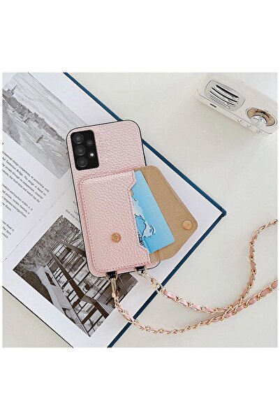 Pro Aksesuar Samsung Galaxy A13 Uyumlu Kılıf Metal Boyun Askılı Cepli Deri Kı...