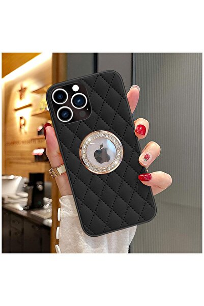 Zebana Apple iPhone 15 Pro Uyumlu Kılıf Zebana Diamond Deri Kılıf Siyah
