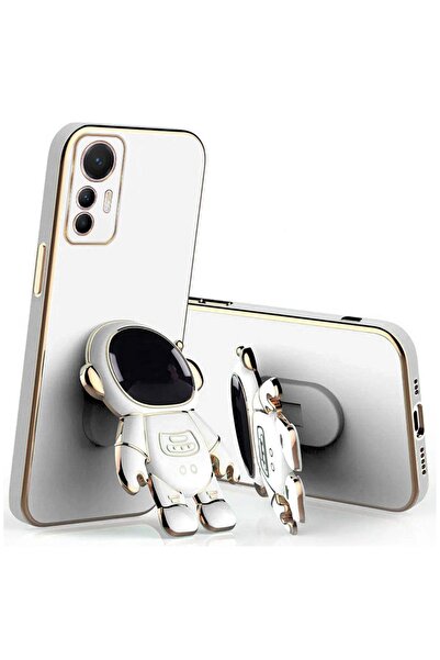 Zebana Xiaomi Mi 12 Lite Uyumlu Kılıf Standlı Astronot Silikon Kılıf Beyaz