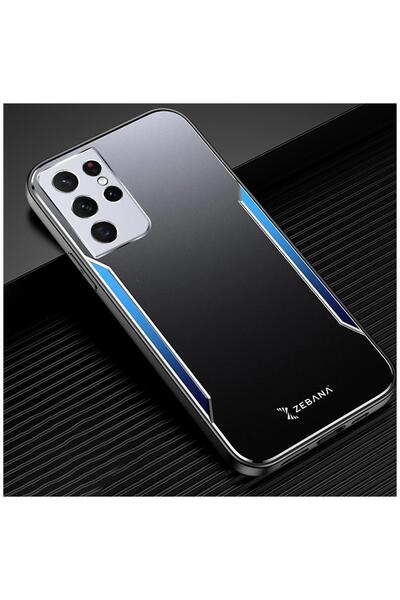 Zebana Samsung Galaxy S21 Ultra Uyumlu Kılıf Metal Mitras Kılıf (Silikon Kena...