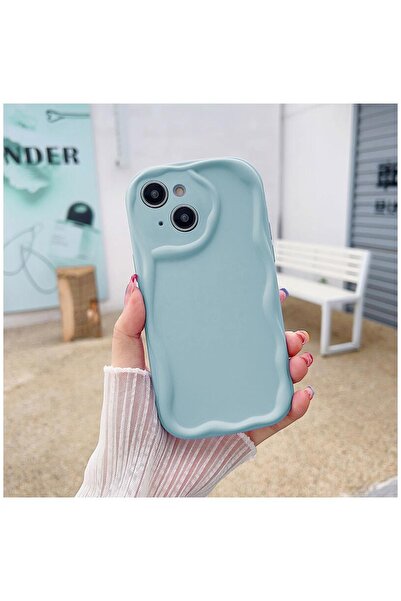 Zebana Apple iPhone 15 Uyumlu Kılıf Wave Mat Silikon Kılıf Açık Mavi