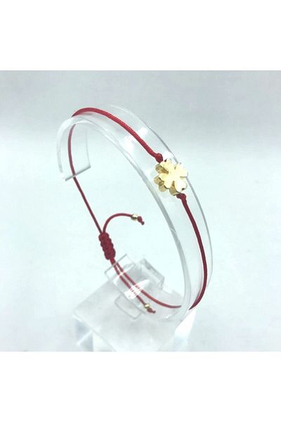 Tralles Takı Gold Clover Lucky Bracelet with Red String
