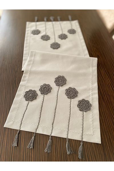 Parla Life 40x120 Anthracite Floral Duck Linen Grey Runner - Προσαρμοσμένο μέγεθος και χρώμα