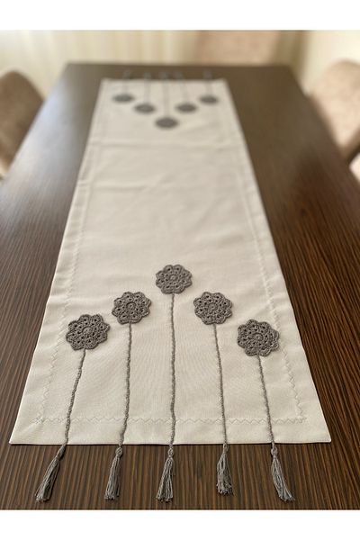 Parla Life 40x120 Anthracite Floral Duck Linen Grey Runner - Προσαρμοσμένο μέγεθος και χρώμα