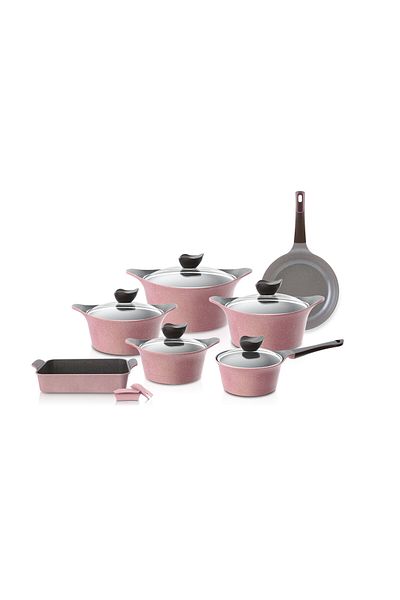 NEOFLAM Eni Granite Cooking Set 12 Pieces, Pink.  20cm - 22cm - 24cm - 28cm -18cm - 26cm