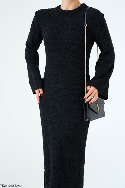 Nisantasimoda Women's Crew Neck Embossed Textured Knitwear Dress