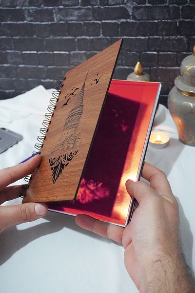 markcat Galata Tower Themed Wooden Cover Notebook - Line Notebook - Agenda - School Notebook (A5 - 120 Sheets)