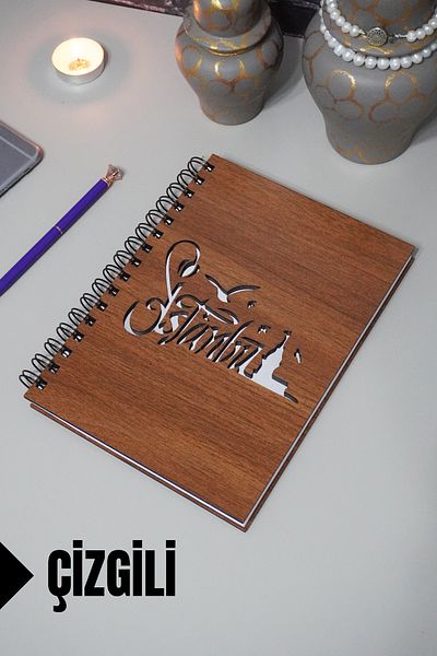 markcat Istanbul Written - Caiet cu linii Agenda Caiet școlar cu copertă din lemn (A5 - 120 coli)