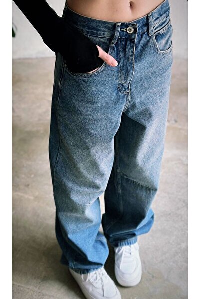 QİSSO Pantaloni largi din denim cu spray tibetan Pantaloni de damă largi, largi, cu talie înaltă