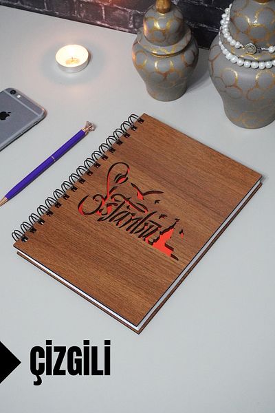 markcat Istanbul Written - Lined Notebook with Wooden Cover Agenda School Notebook (A5 - 120 Pages)
