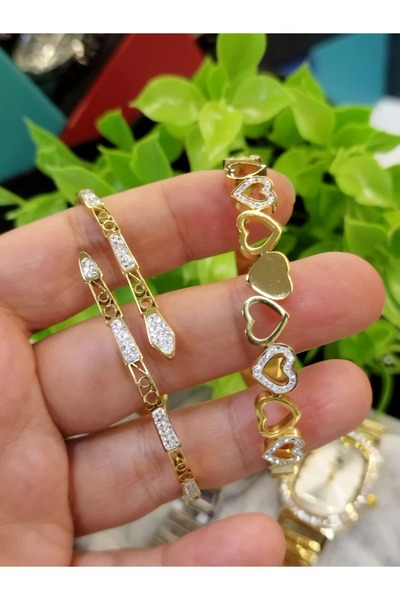 KONYA ÇELİK TAKICIM Çelik Kelepçe Kombini Gold, Altın Kaplama Künye,Bileklik