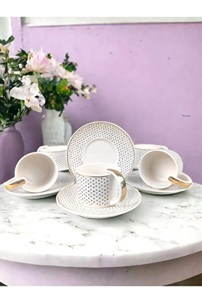 Elista طقم فناجين قهوة بورسلين كوين منقط منقوشة لـ 6 أشخاص