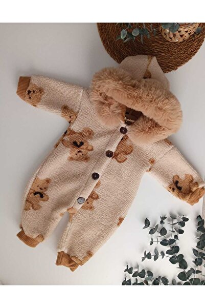 popshops baby POPSHOPS UNISEX KÜRK KAPÜŞONLU TULUM