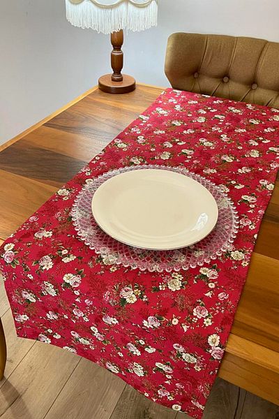 KAMİZ 100% Cotton Runner |   Red Floral Pattern 40X150