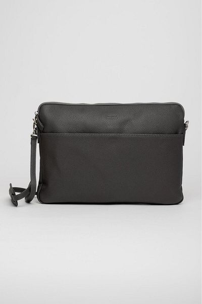 Jacquline Laptop, tabletă și servietă Margaret unisex din piele naturală cu curea de umăr și dispozitiv de fixare de mână cu fermoar