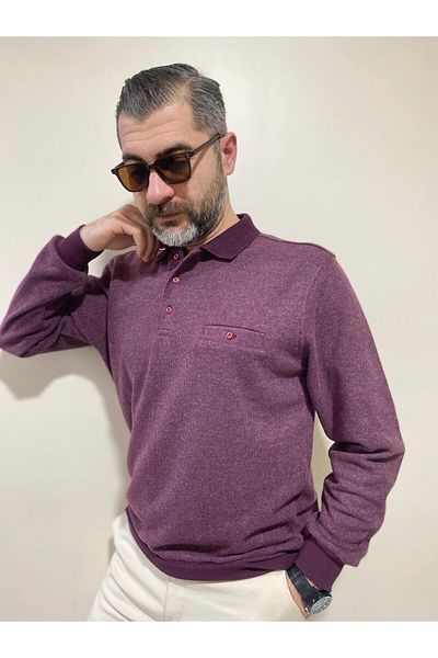 BENESSE Пуловер Selanik с дълъг ръкав, мека текстура, дебел джоб и поло яка