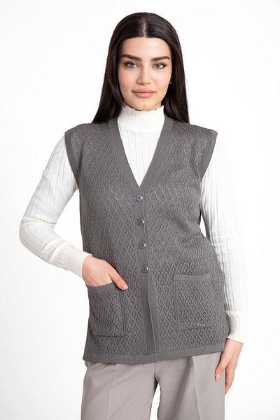 Mutlu City Women's Mid-Age and Above Mercerized Buttoned Rolax Mother Vest with Pockets 745