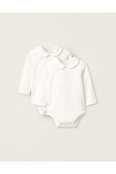 Ziddy PACK OF 2 BODYSUITS WITH PETER PAN COLLAR FOR NEWBORN GIRLS WHITE